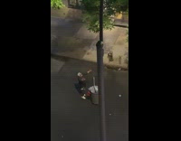 Guy uses trashcan as a music speaker 