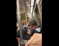 Celebrity Alec Baldwin inside the subway train