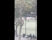 Collab WINY - People in inflatable bubble pushes each other