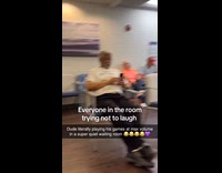 Man plays loud game music inside lobby