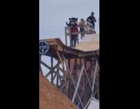 Mascot dances to music on top ramp