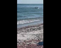 Woman kneels and bend for beach photo