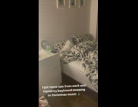 Bald guy knocked out sleeping to xmas music