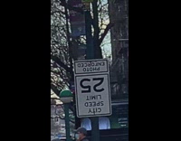 Speed limit street sign is upside down 