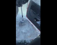 Guy complaining about having to shovel snow around car