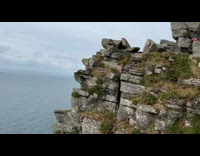 Man on Cliff Shows View Around and Below