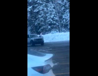 Woman sits on car hood for photo