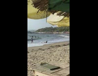 Guy lay down on stomach beach dog