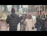Woman large fur coat brooklyn bridge
