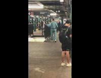 Guy sheer blue bodysuit black thong subway 