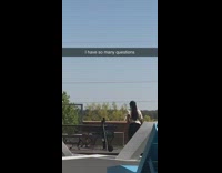 Woman dance tiktok video hold pole stick