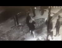 Lady pushes guy into gate barrier fail 