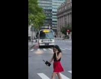 A city bus has deez nuts written on the sign