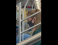 Girl black face mask says fuck subway 
