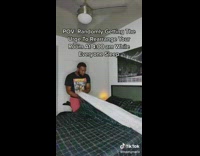 Collab BitchIG2 - Guy black shirt red shorts in room cleaning moving things around