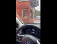 Black dog in car hates Ronald Mcdonald