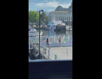 Girl pants dance on pier canada baby