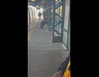 Guy does weird pushup workout at subway station