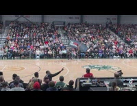 Harlem Globetrotters performs a funny skit for audience 