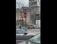 Stop sign and one way signs shaking