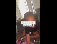 Black shirt little boy drops laptop couch 