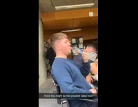 Goldfish in water bottle prank on friend in library