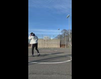 Guy makes a haflcourt shot while blindfolded 
