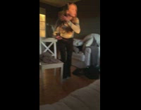 Woman grey sleeves selfie with sunset light