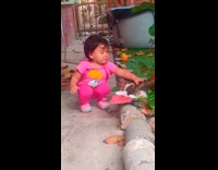 Young girl cry after rejected by cat