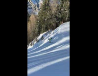 Blue jacket guy on skis falls rolls