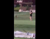 Girl black dress high heels golf club