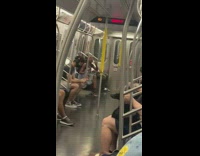 Collab Subway Creatures - Girl yells argues with guy subway backpack