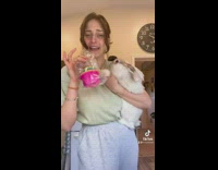 Smart rabbit unstacks cups to eat food