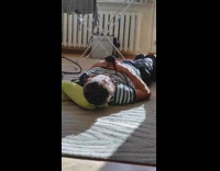 Bird sit on man hand sleep floor