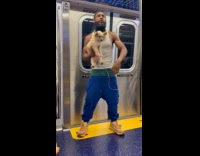 Collab Subway Creatures - Man with pants halfway down carrying pet dog