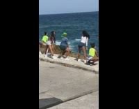 Five women line twerk dance beach music Part 1