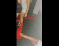 Collab Clips mpugc - Girl trips next to photobooth on red curtain at party