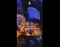 Girl in cat laughing after cop hit her car