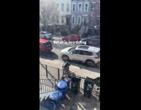 Guy dance and flips practice at sidewalk