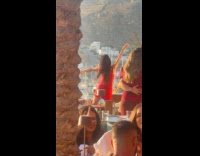 Collab IITW - Woman red dress sexy dance at restaurant