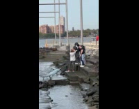 Guys setup mannequin catch shark on river