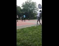 Little boy wants to play basketball with adults but gets taken off court by dad