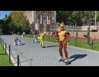 Four guys mario costumes school campus halloween