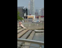 Guy loads giant bear on land then leaves on water 