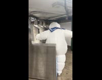 Man wears stay puft marshmallow for Halloween