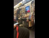 Collab Subway Creatures - Man with speakers dances, pulls cart and gets off train