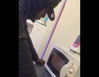 White microwave dings guy yells screams gangster 
