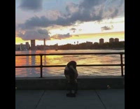 Girl sticks face in between legs river 