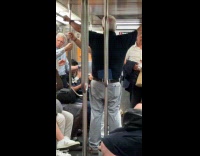 Collab Subway Creatures - Old man in train iPad in pants