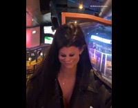 Black leather jacket girl face filter restaurant 